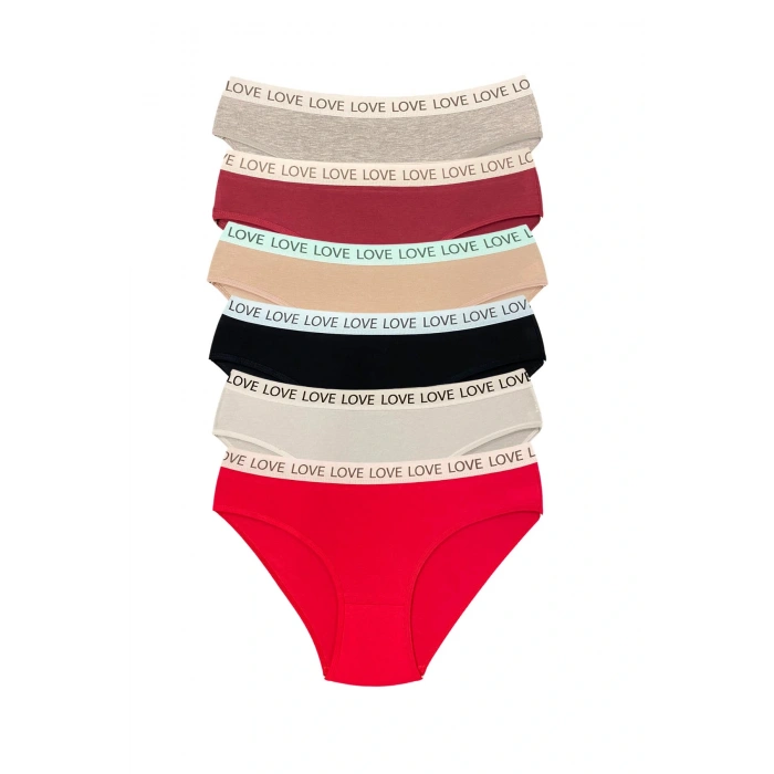 LitaeTrend 6 Adet Pamuklu Esnek Kadın Slip Bikini Külot Geniş Lastikli Baskılı