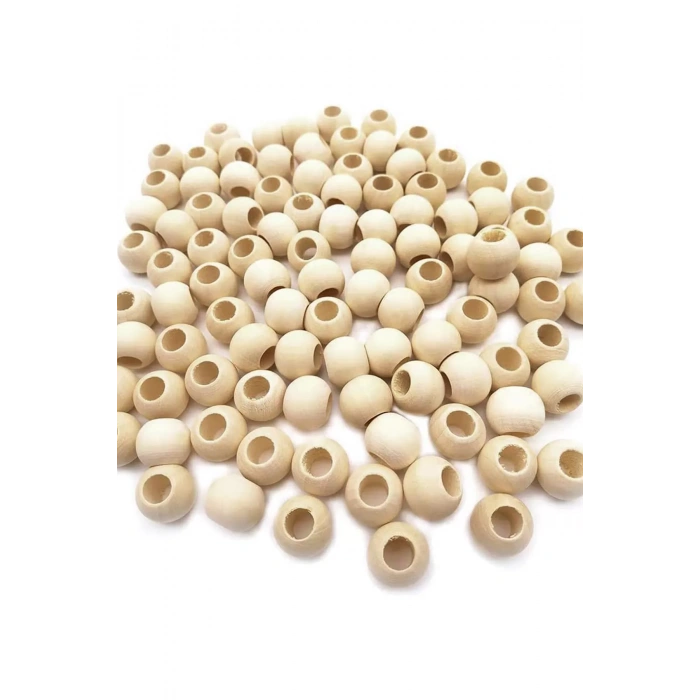 LitaeTrend 60 Gr (60 Adet) Ahşap Boncuk 15 mm çap x 10 mm Delik Doğal Yuvarlak Ahşap Makrome El İşi Çanta