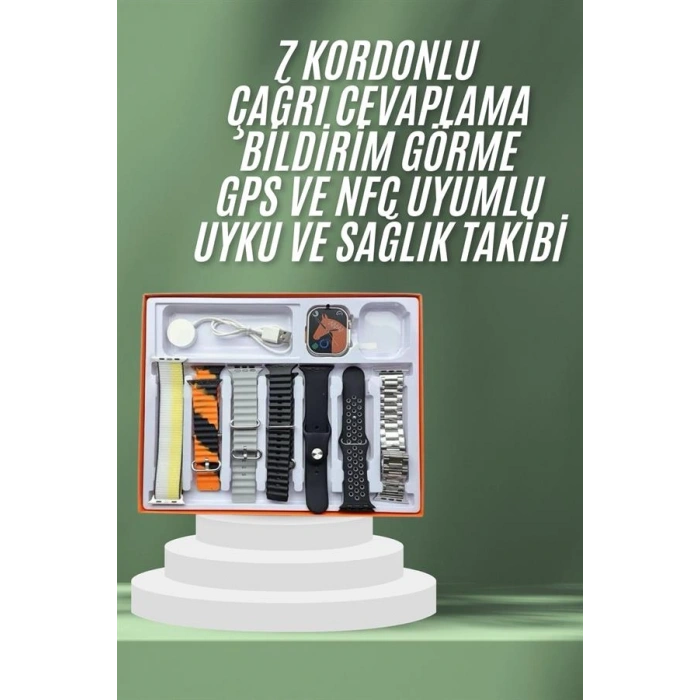 HERŞEYTREND 7 Kordonlu Akıllı Saat Plastik Kordon Hasır Kordon Çelik Kordon