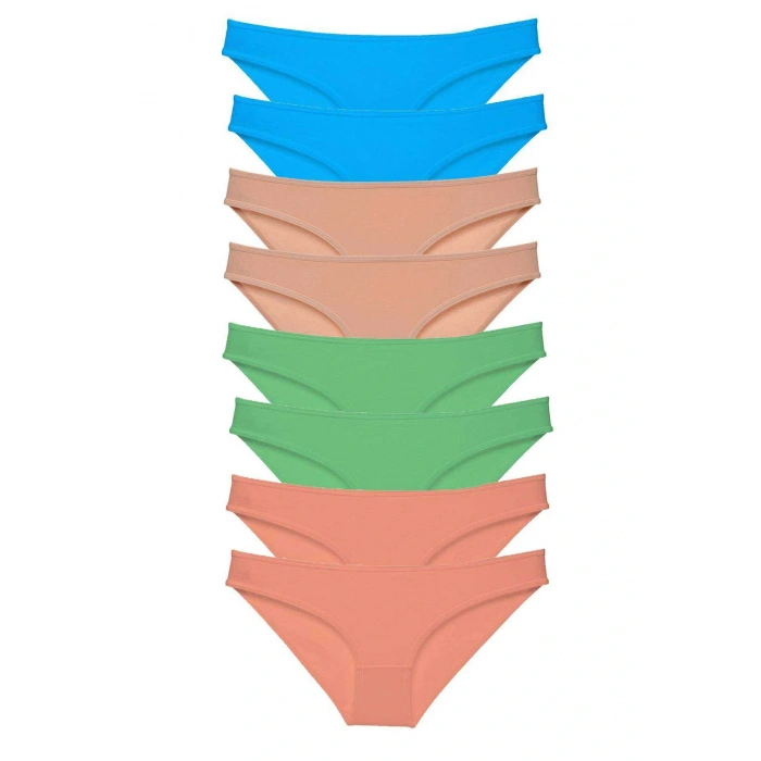 LitaeTrend 8 adet Süper Eko Set Likralı Kadın Slip Külot Ten Pudra Yeşil Mavi