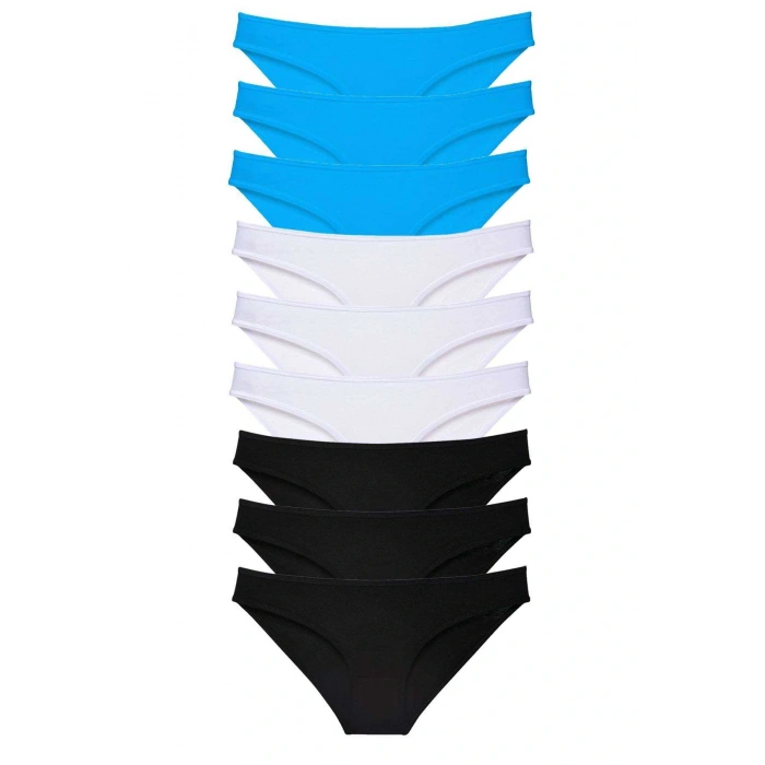 LitaeTrend 9 adet Süper Eko Set Likralı Kadın Slip Külot Siyah Beyaz Mavi