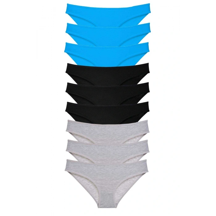 LitaeTrend 9 adet Süper Eko Set Likralı Kadın Slip Külot Siyah Gri Mavi
