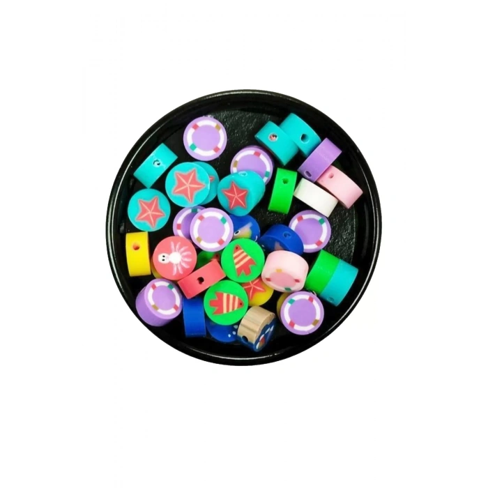 LitaeTrend 90 Adet 10 mm Polimer Kil Fimo Boncuk Takı Bileklik + 5 Metre Lastikli Misina Hediye - Deniz Temalı