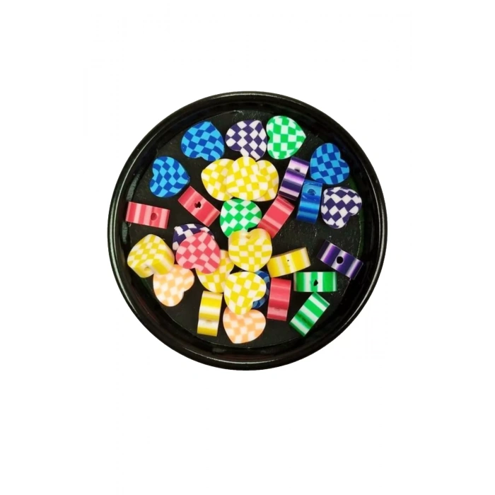 LitaeTrend 90 Adet 10 mm Polimer Kil Fimo Boncuk Takı Bileklik + 5 Metre Lastikli Misina Hediye - Desenli Kalp