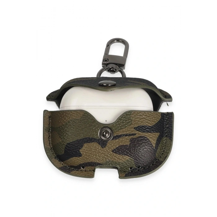 LitaeTrend Airpods Pro 2 (2.nesil) Çanta Kamuflaj Deri Kılıf - Haki Yeşil