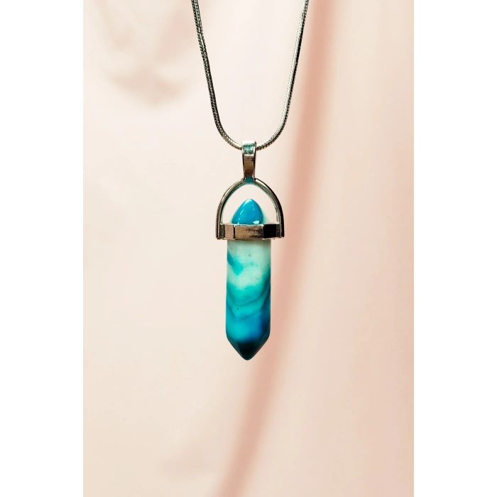 LitaeTrend Anyolit 1 Doğal Taşı Zincirli El Yapımı Tasarımlı Kolye Uç: 3,5 cm Zincir: 20 cm Kutulu