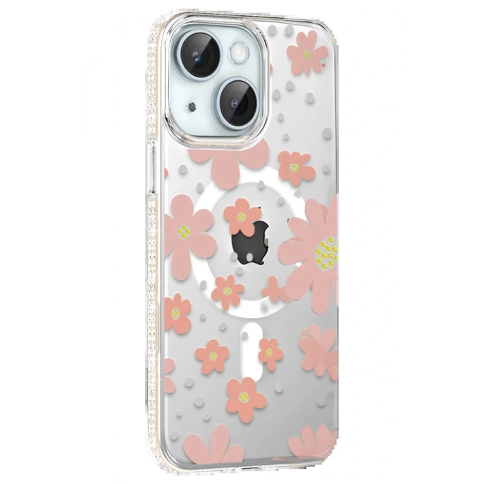 LitaeTrend Apple iPhone 14 Floral Magsafe Kapak - Pembe