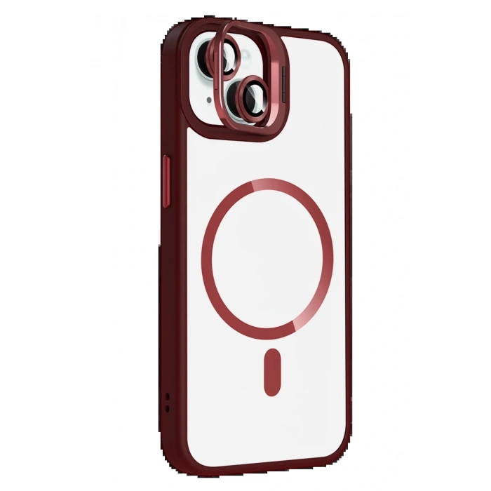LitaeTrend Apple iPhone 14 Remim Lensli Magsafe Standlı Kapak - Bordo