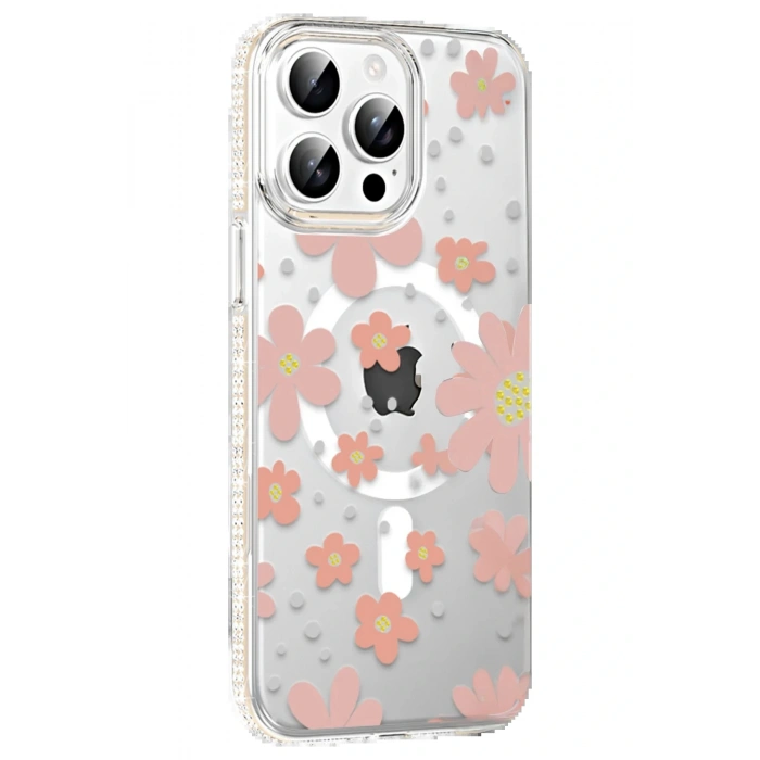 LitaeTrend Apple iPhone 15 Pro Max Floral Magsafe Kapak - Pembe