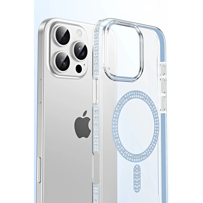 LitaeTrend Apple iPhone 15 Pro Max Move Taşlı Magsafe Kapak - Natural Grey