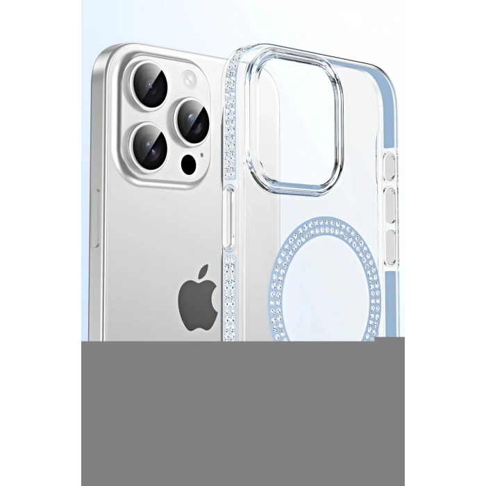 LitaeTrend Apple iPhone 15 Pro Move Taşlı Magsafe Kapak - Natural Grey