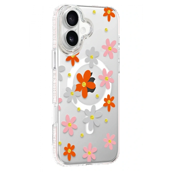 LitaeTrend Apple iPhone 16 Floral Magsafe Kapak - Turuncu