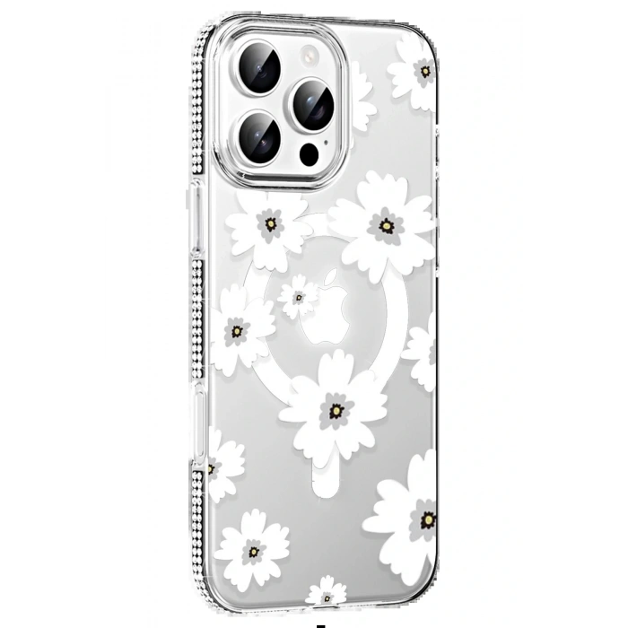 LitaeTrend Apple iPhone 16 Pro Max Floral Magsafe Kapak - Beyaz