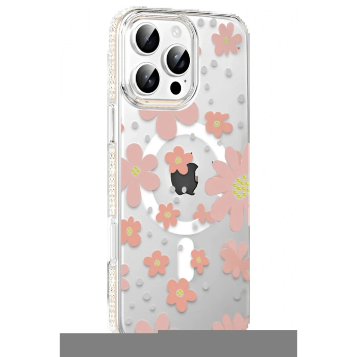 LitaeTrend Apple iPhone 16 Pro Max Floral Magsafe Kapak - Pembe