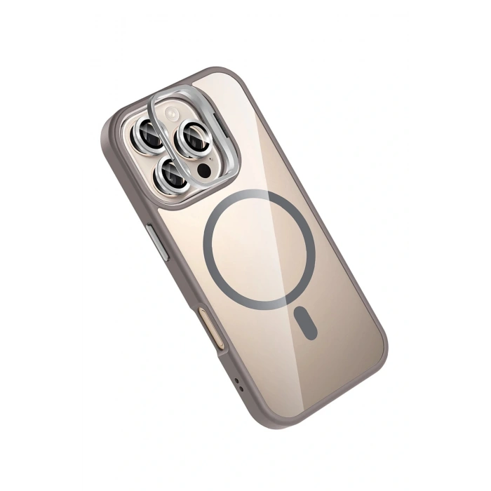 LitaeTrend Apple iPhone 16 Pro Max Remim Lensli Magsafe Standlı Kapak - Titan Gri