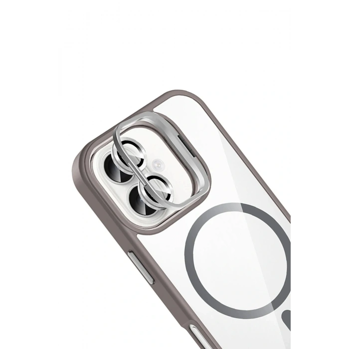 LitaeTrend Apple iPhone 16 Remim Lensli Magsafe Standlı Kapak - Titan Gri