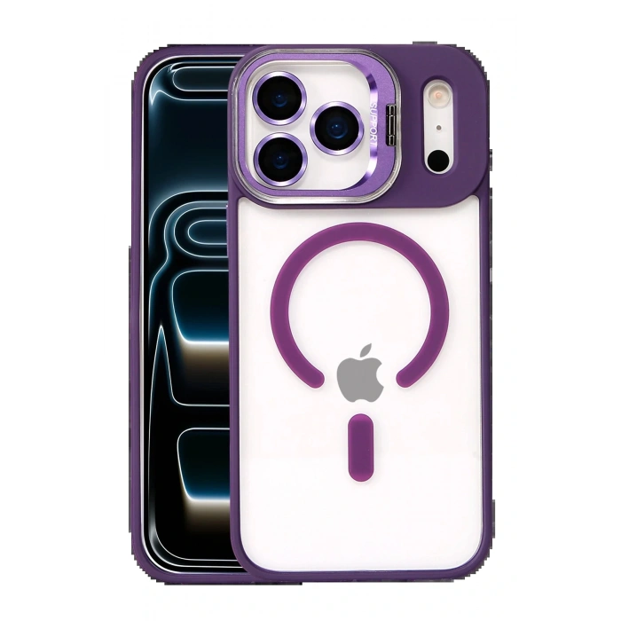 LitaeTrend Apple iPhone 17 Pro Remim Lensli Magsafe Standlı Kapak - Derin Mor