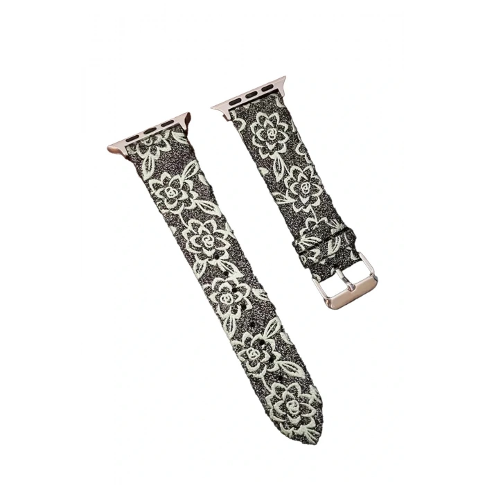 LitaeTrend Apple Watch 38mm Creeper Desenli Kordon - Siyah