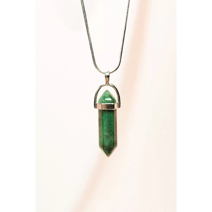 LitaeTrend Aventurin Doğal Taşı Zincirli El Yapımı Tasarımlı Kolye Uç: 3,5 cm Zincir: 20 cm Kutulu