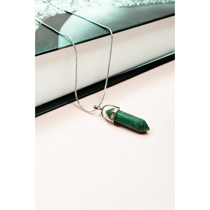 LitaeTrend Aventurin Doğal Taşı Zincirli El Yapımı Tasarımlı Kolye Uç: 3,5 cm Zincir: 20 cm Kutulu