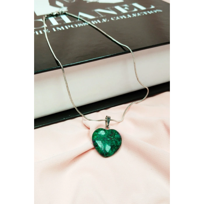 LitaeTrend Azurit Doğal Taşı Zincirli El Yapımı Kolye Uç: 2 cm Zincir: 20 cm Kutulu