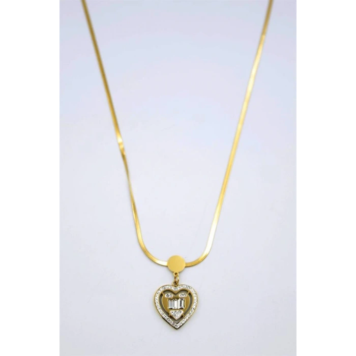 LitaeTrend Baget Taşlı  Kalp Kolye - Altın
