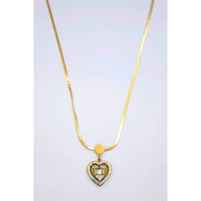 LitaeTrend Baget Taşlı  Kalp Kolye - Altın