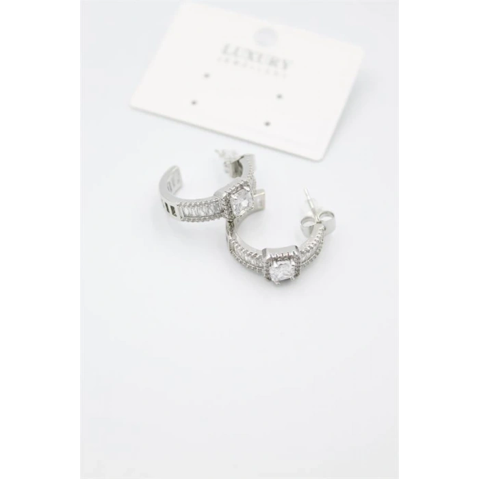 LitaeTrend Baget Taşlı Küpe - Gümüş