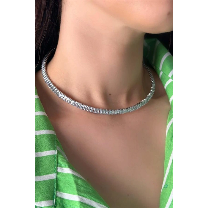 LitaeTrend Baget Taşlı Tasma Kolye - Gümüş