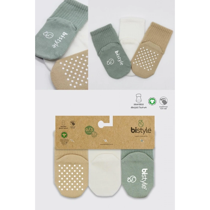 LitaeTrend Basic Kaymaz Penye Soket Çorap 3lü Bs10107 Nil Ekru Bej