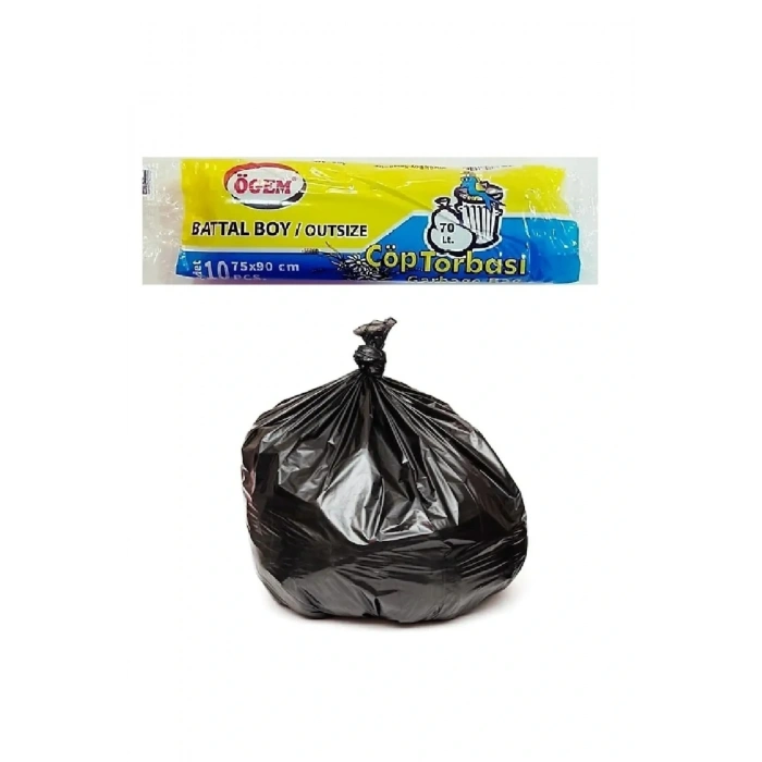LitaeTrend Battal Boy Çöp Torbası 75 x 90 cm 10 Lu Rulo x 1 Paket = 10 Adet (Siyah)