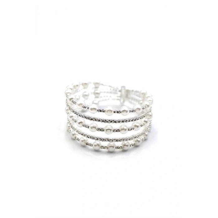 LitaeTrend Beş Sıra İncili Su Yolu Bileklik - Gümüş