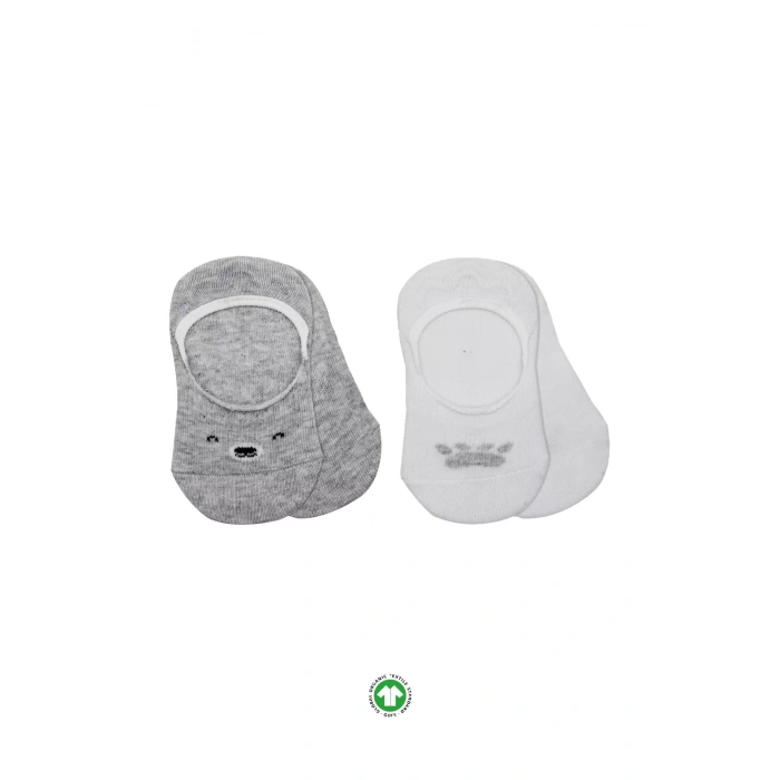 LitaeTrend Bistyle 2li Babet Cute Face Penye Çorap 30103 Gri Beyaz