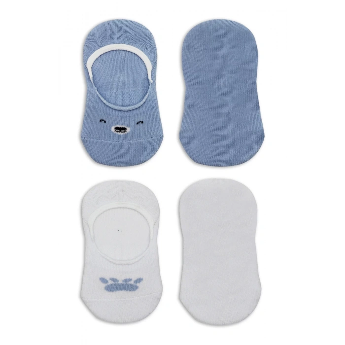 LitaeTrend Bistyle 2li Babet Cute Face Penye Çorap 30103 Mavi-beyaz