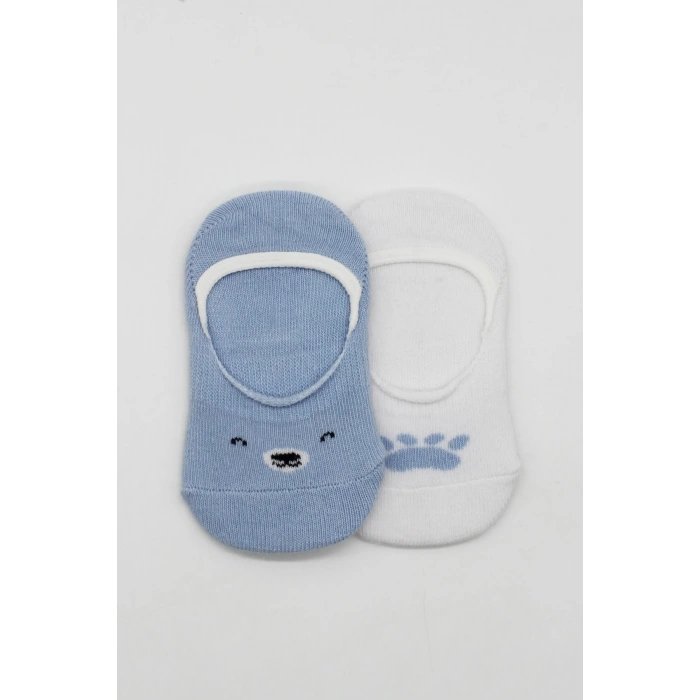 LitaeTrend Bistyle 2li Babet Cute Face Penye Çorap 30103 Mavi-beyaz