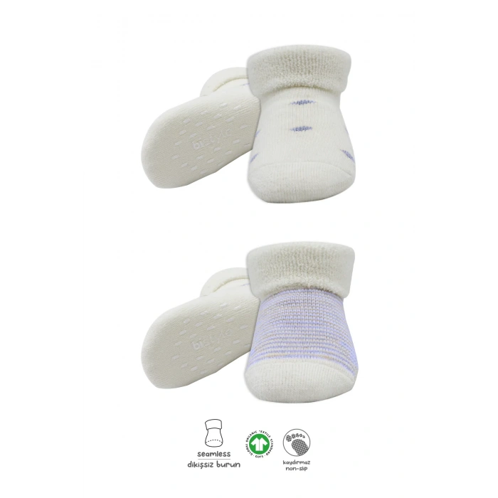 LitaeTrend Bistyle 2li Havlu Soket Kaymaz Çorap 10504 İndigo Ekru