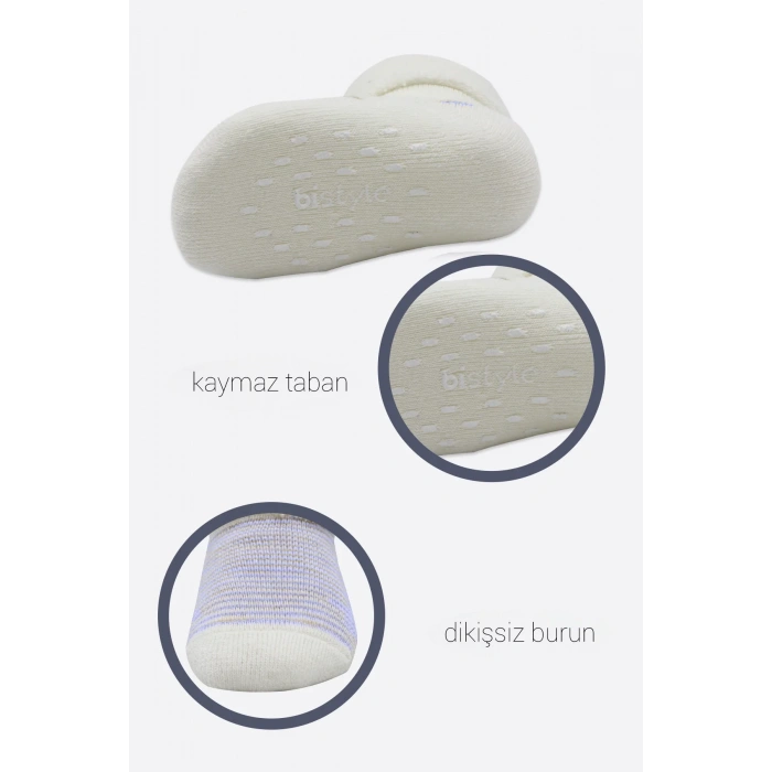 LitaeTrend Bistyle 2li Havlu Soket Kaymaz Çorap 10504 İndigo Ekru