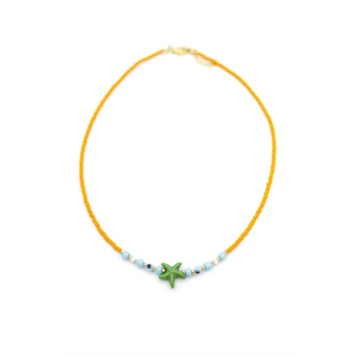 LitaeTrend Boncuk Deniz Yıldzı Kolye - Turuncu