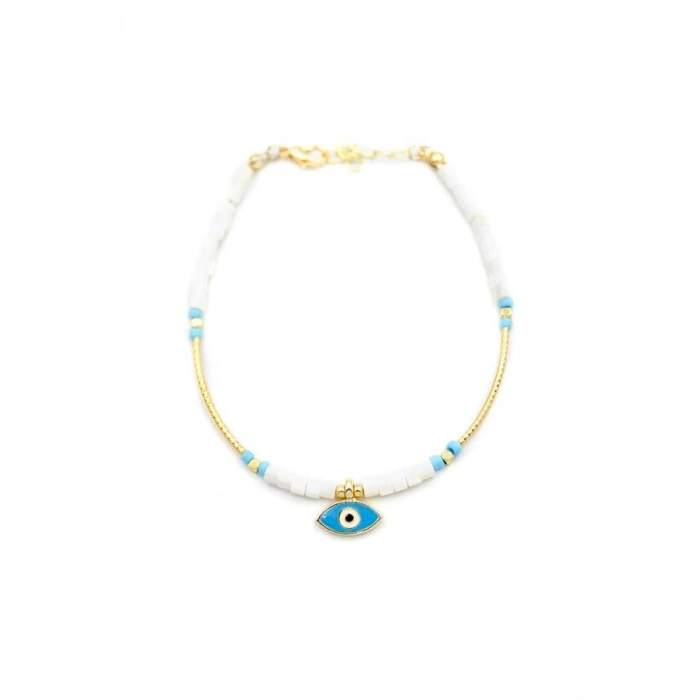 LitaeTrend Boncuklu Göz Halhal - Beyaz