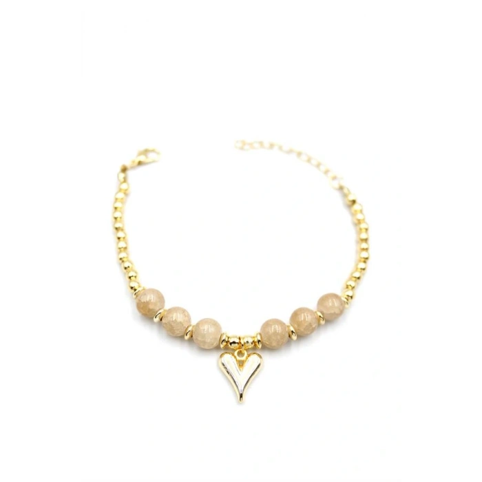 LitaeTrend Boncuklu Kalp Bileklik - Krem