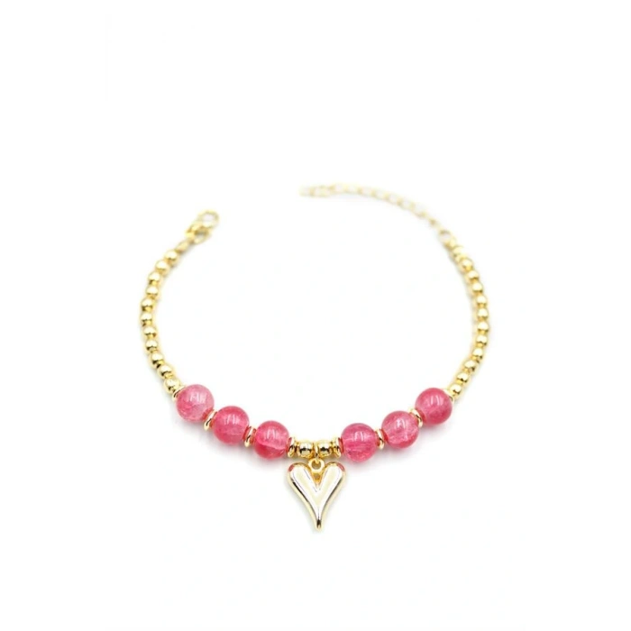LitaeTrend Boncuklu Kalp Bileklik - Pembe