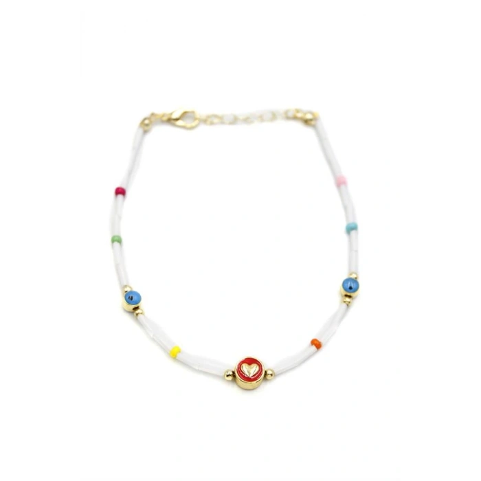 LitaeTrend Boncuklu Kalp  Halhal - Kırmızı