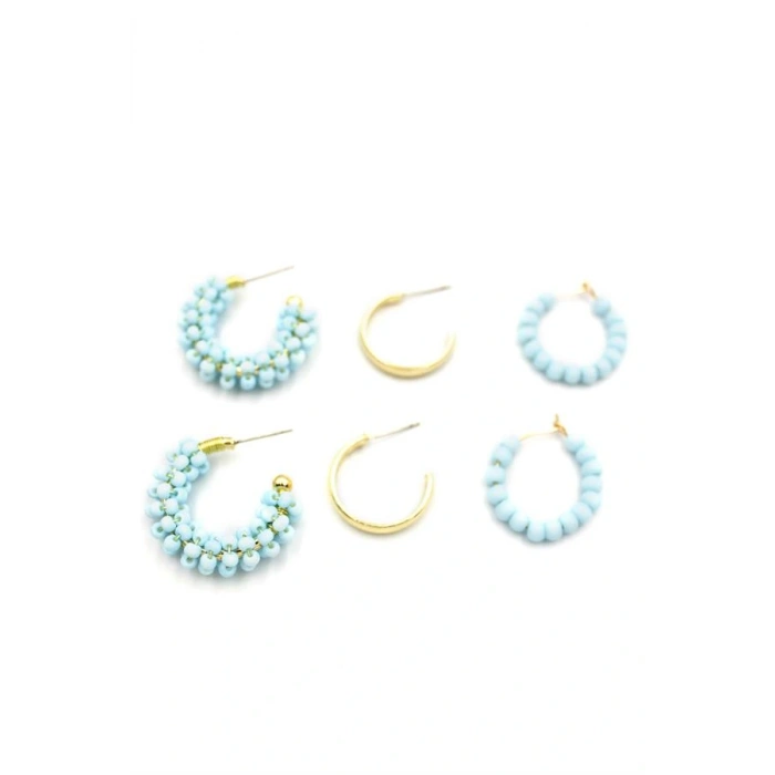 LitaeTrend Boncuklu Küpe Seti - Turkuaz