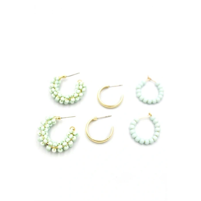 LitaeTrend Boncuklu Küpe Seti - Yeşil