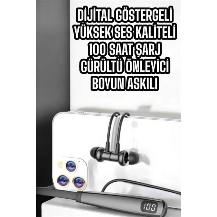 LitaeTrend Boyun Askılı Bluetooth Kulaklık Uzun Şarj Süreli Dijital Göstergeli Kablolu