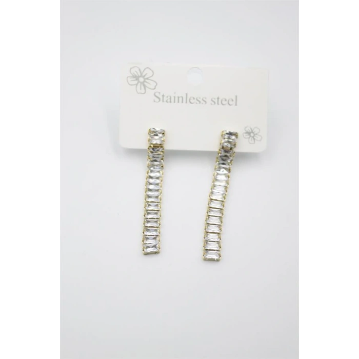 LitaeTrend Büyük Baget Taşlı Çelik  Küpe - Altın