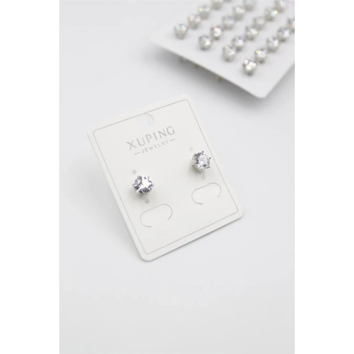 LitaeTrend Büyük Boy Zirkon Taşlı Tektaş  Küpe - Gümüş