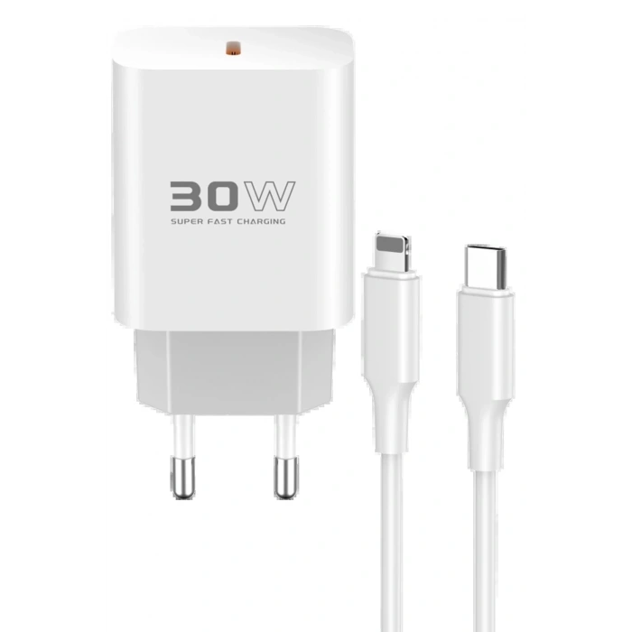 LitaeTrend C87C 30W Type-C Çıkışlı Ekstra DL50 1M Type-C to Lightning Kablolu PD Şarj Cihazı - Beyaz