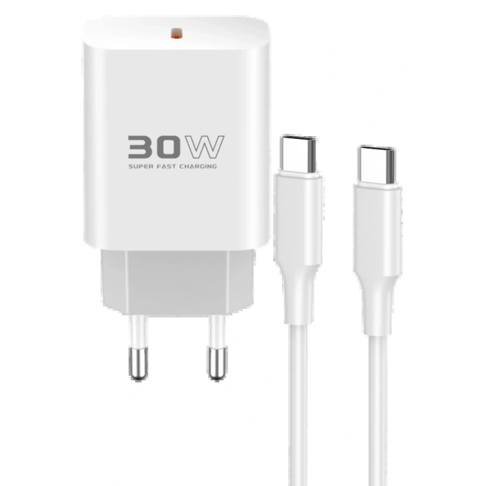 LitaeTrend C87C 30W Type-C Çıkışlı Ekstra DL51 1M Type-C to Type-C Kablolu PD Şarj Cihazı - Beyaz