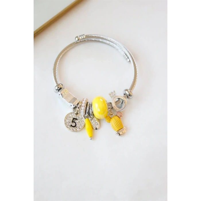 LitaeTrend Çelik Charmlı Kaktüs Bilezik - Sarı
